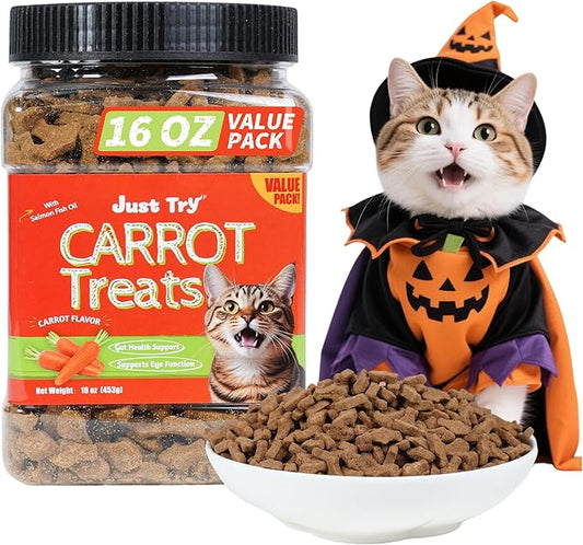 Just Try 16 OZ Carrot Cat Treats for Indoor Cats, Vitamin-Rich Natural Chicken Flavor Healthy Cat Snacks Training Biscuits Eye Health & Skin Support for Cats