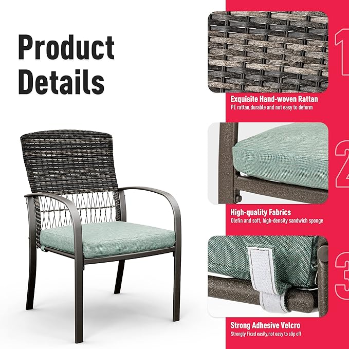 Pamapic 5 Piece Patio Dining Set, Green, Weather Resistant PE Rattan Table and Chairs, Comfortable Cushions, Easy Maintenance