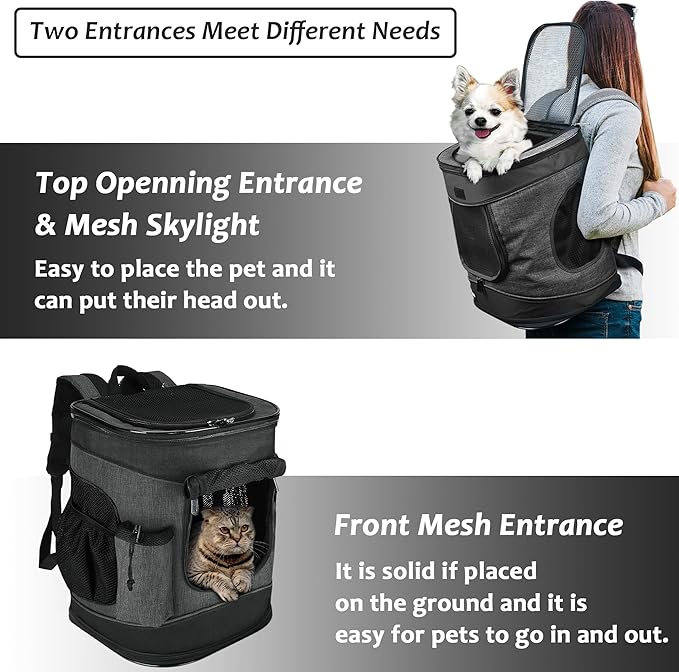 Kritter Planet Pet Carrier Backpack for Cats Dogs, Breathable Pet Backpack with 4 Mesh Window, Portable Pet Carrier for Camping