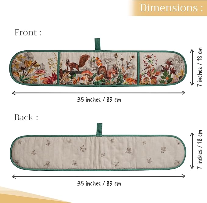Maison d' Hermine Double Oven Mitt (7" x 35") 100% Cotton Heat Resistant BBQ Cooking Gloves with Loop for Thanksgiving Christmas Decorations Baking Cooking Barbeque Handling Hot Pan (Recolte)
