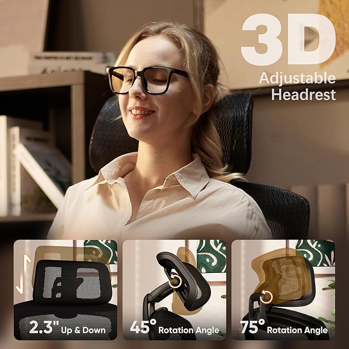 ELABEST T96E Ergonomic Mesh Office Chair with Adjustable Headrest & Footrest,Sturdy Computer Desk Chair - Adjustable Lumbar Support & Armrests,Comfort Wide Seat,Swivel Home Office Chair