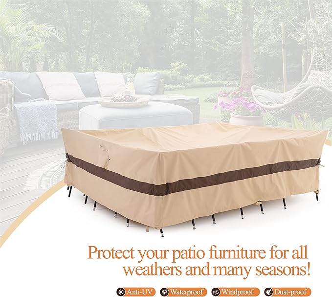 WJ-X3 180' Extra Large Patio Furniture Set Covers Waterproof, Heavy Duty Outdoor Sectional Cover, High Wind Resistant & Anti-UV, 180W x 96D x 36H Inches, Beige & Coffee