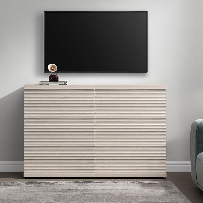 SICOTAS Sideboard Buffet Cabinet with Storage, Mid Century Fluted Credenza Storage Cabinet with 3 Large Drawers, 2-Piece Modern Media Console Coffee Bar Table for Entryway Dining Room Kitchen