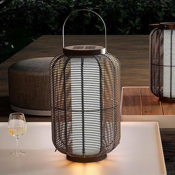 Solar Yard 1-Piece Outdoor Floor Lamp, Solar Water-Resistant Boho Lantern Lights for Outside Hanging Table Lanterns Decoration for Garden, Patio, Porch, Trees, Pathway, Cylinder Black