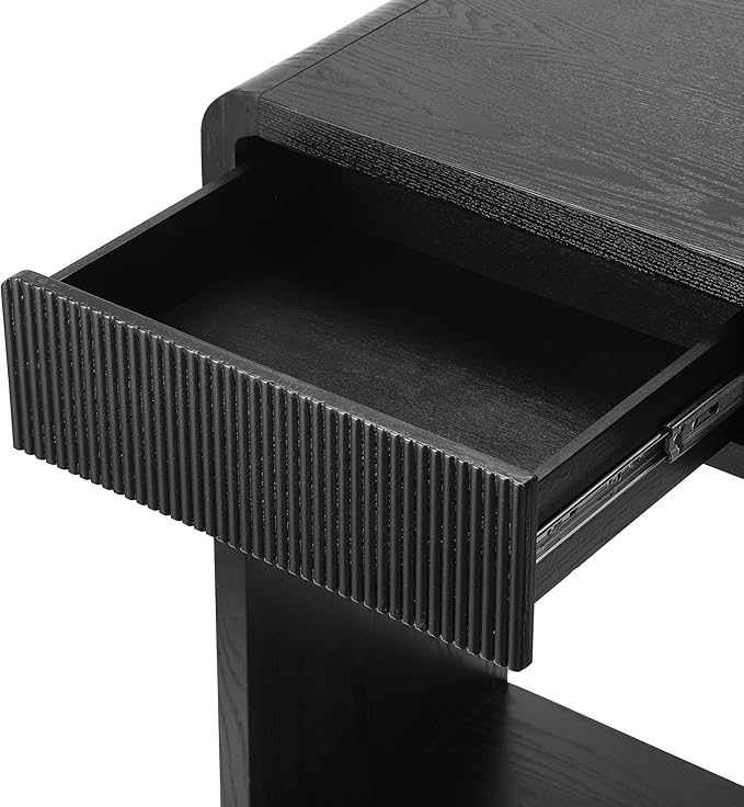 Modern Fluted Console Table with 3- Drawer, Rustic Farmhouse Entryway Table, Round Edge Sofa Table Design with Vertical Slats for Entryway, Hallway Living Room-59 Black