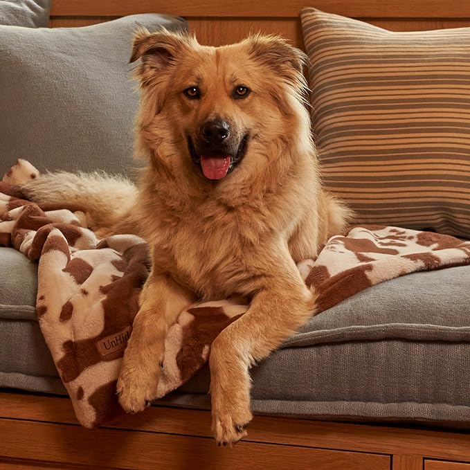 UnHide Lil’ Pet Marsh – Faux Fur Pet Blanket – Extra Soft, Lightweight, Washable Dog Blanket – Comfort and Protection for Couch, Crate, or Bed – Cow