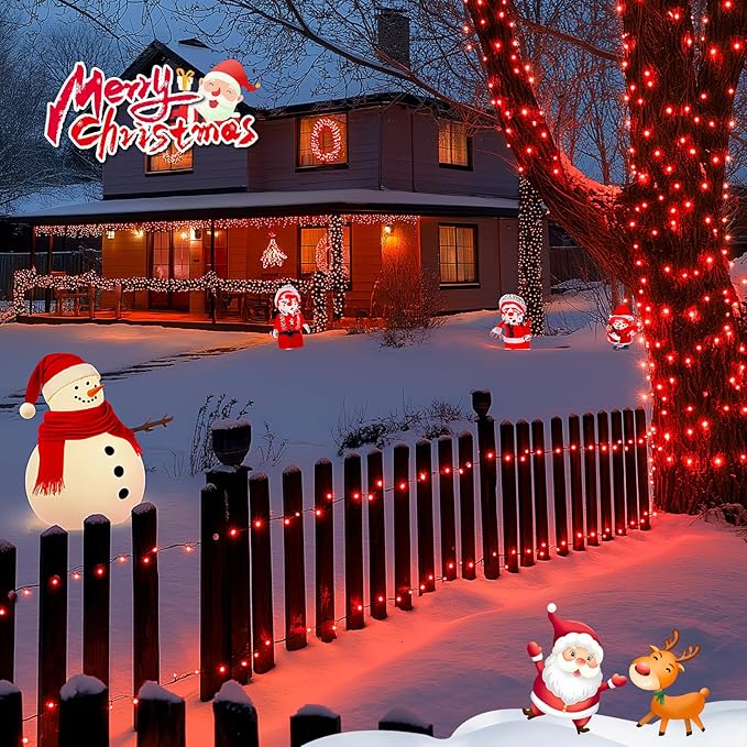 JMEXSUSS 2 Pack Red Christmas Lights, Total 400 LED 151FT Red Solar Lights Outdoor Waterproof, 8 Modes Solar String Light for Outside Yard Patio Garden Tree Decorations