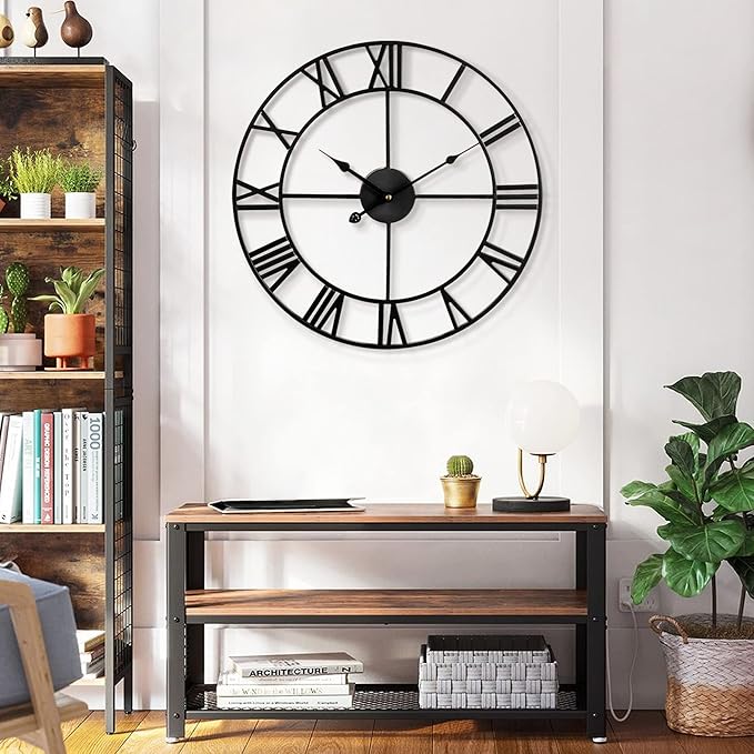 1st owned Large Wall Clock Metal Retro Roman Numeral Clock, Modern Round Wall Clocks Almost Silent, Easy to Read for Living Room/Home/Kitchen/Bedroom/Office/School Decor (Black, 40 Inch)
