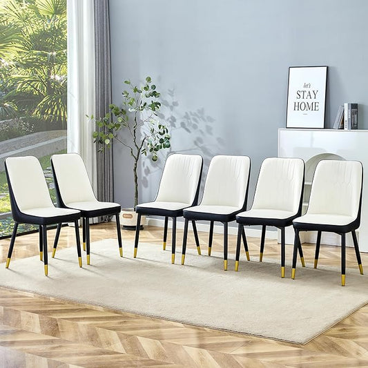 Dining Chairs Set of 6，Modern Dining Chairs, Equipped with PU Leather Backrest Cushions and Metal Legs, Suitable for Restaurants, Kitchens, and Dining Room Chairs