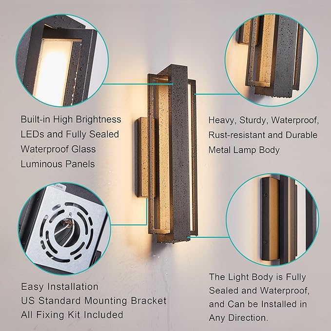 2 Pack Dimmable LED Wall Light, 110V, CRI 90+,IP65 Waterproof, 10%-100% Dimmable for Commercial Outdoor, 15 Inch Sleek Modern Porch Light for Patio, Front Door or Garage, 1500LM 3000K