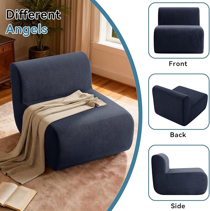 Cloud Single Sofa Chair,Fireside Beanbag Chair Upholstered Floor Sofa Couch,Corduroy Boneless Couch for Small Spaces,Memory Foam Lounge Chair for Bedroom, Living Room,Deep Blue