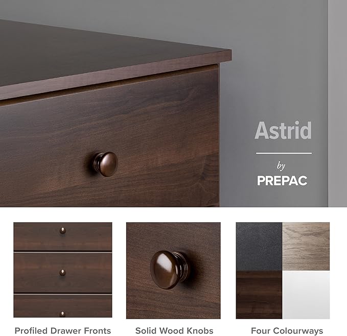 Prepac Astrid 6 Drawer Double Dresser for Bedroom, Wide Chest of Drawers, Bedroom Furniture, Clothes Storage and Organizer, 15.5" D x 47.5" W x 26.85" H, Espresso