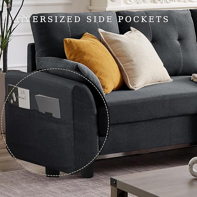 102" L-Shape Sofa Couch, Couch with Ottoman Coffee Table, 4 Seat Modern Sofa with Removable Cover for Apartment and Living Room, Dark Grey