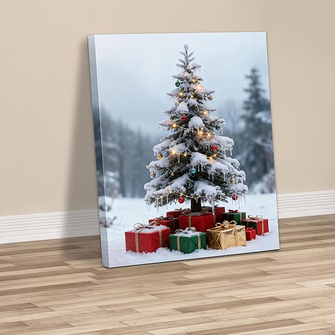 Framed Christmas Pictures Wall Decor,Vintage Pine Tree Prints,Winter Christmas Canvas Wall Art Decoration for Bedroom Bathroom Living Room Rustic Xmas Holiday Gifts (Christmas Tree 11, 16'' X 24'')