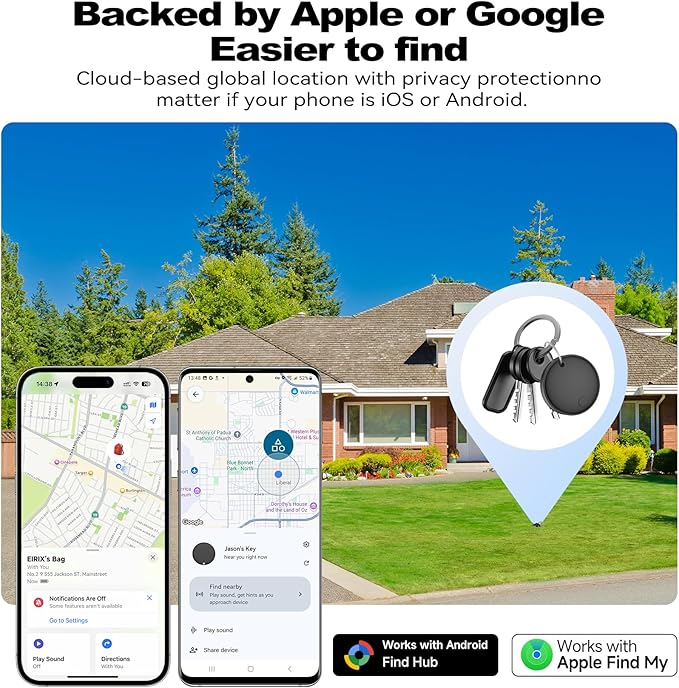 Dual System Smart Tag Tracke for iOS and Android, Smart Bluetooth Tracker Work with Apple Find My or Google Find Hub App, Keys Finder Item Locator, IP67 Waterproof (Black, 2 Pack)