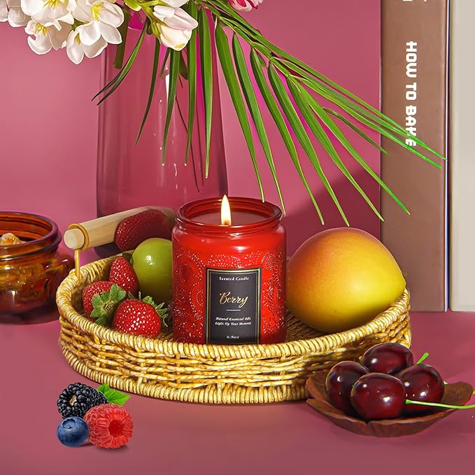 Scented Candle 6.8 oz Berry – Long-Lasting and Clean Burn with Natural Soy Wax – Gift for Women and Men – Ideal for Relaxation, Stress Relief and Home Décor