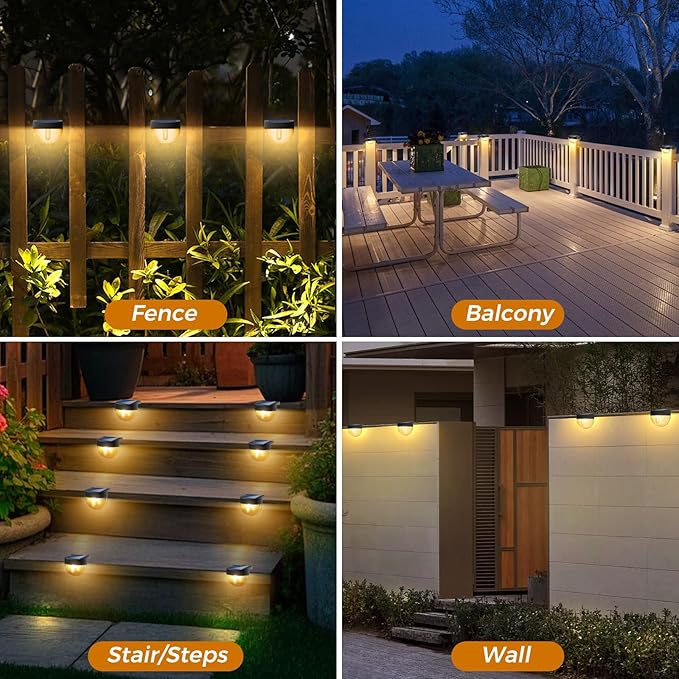 btfarm 8 Pack Solar Deck Lights Outdoor Waterproof, Retro LED Patio Lights Solar Powered, Solar Fence Light for Outside Railing Porch Steps Garden Post Decor, Warm White