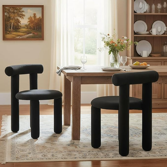 DUOMAY Modern Black Boucle Dining Chairs Set of 2, Sherpa Upholstered Kitchen Chairs Armless Barrel Back Dining Chair, Living Dining Room Chairs, Reception