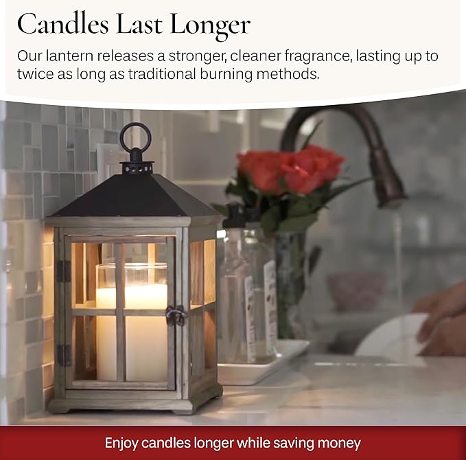Candle Warmers Etc. White Wooden Farmhouse Candle Warmer Lantern – for Top-Down Warming & Flame-Free Fragrance