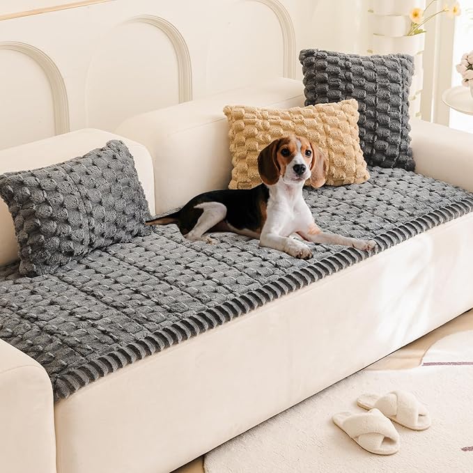 Couch Cover for Dogs Fuzzy Sofa Covers for Pet, Geometric Jacquard Coral Pet-Friendly Washable Non-Slip Sofas Slipcover Cushion Protector Pets Mat Dog Bed Mats