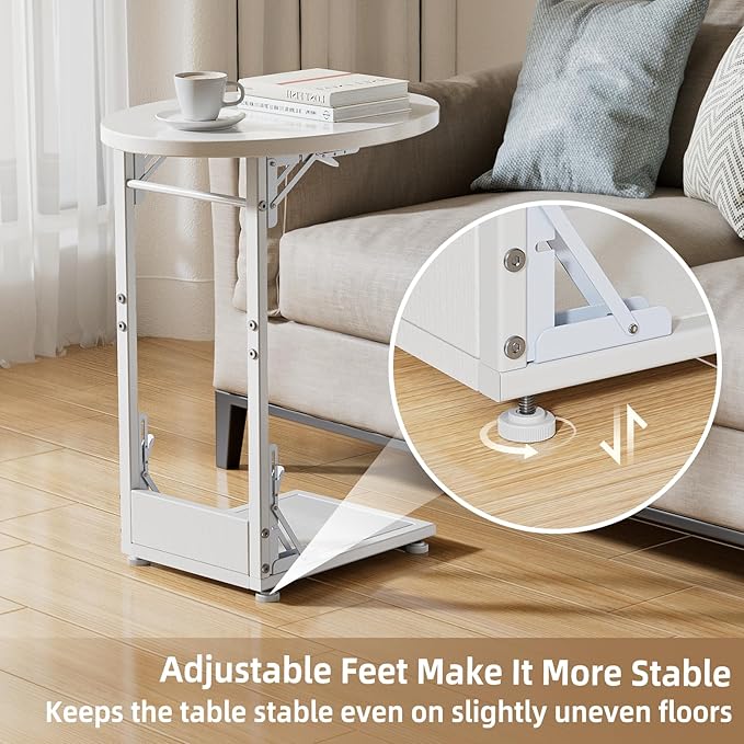 Elbourn Folding Side Table End Couch Tables,Metal Frame C-Shaped TV Stand for Living Room, Bedroom, Coffee Table(White)