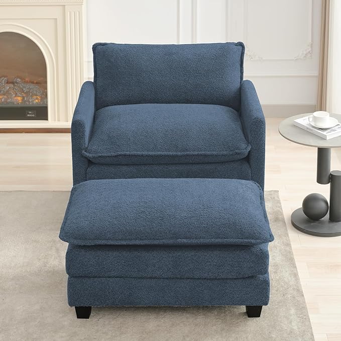 ROWHY Convertible Sectional Couch with Ottoman, Single Armchair with armrests, Modern Living Room Furniture Set, Small Couches for Small Spaces, for Living Room, Chenille, Royal Blue