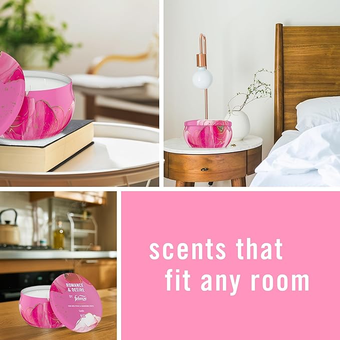 Febreze Scented Candle, Romance & Desire Scent, 11 oz 4 Wick Candle, Single Pack