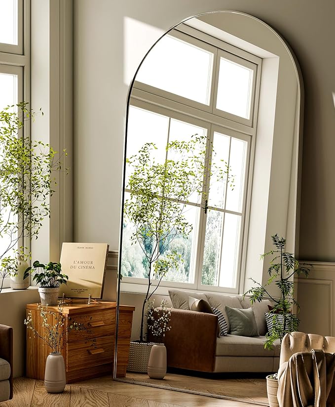 GLSLAND-34 x76 Arched Full Length Mirror-Oversize Floor Mirror Aluminum Alloy Frame High Definition-Full Body Mirror for Bedroom or Living Room,Silver