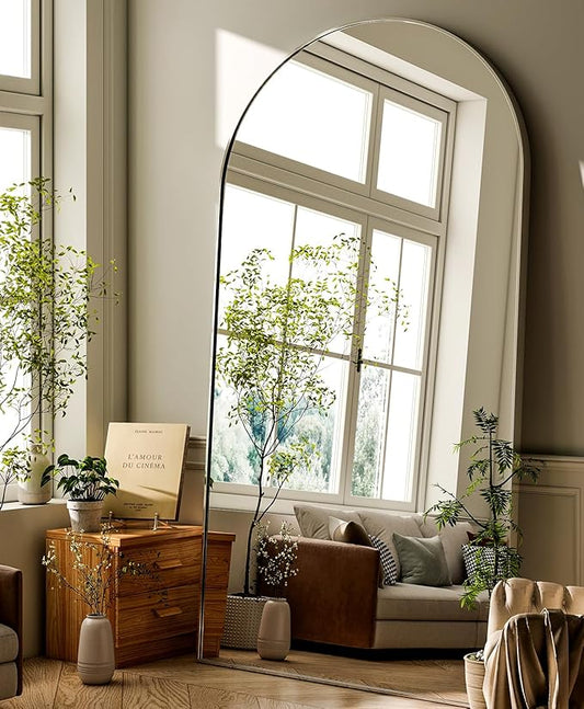 GLSLAND-34 x76 Arched Full Length Mirror-Oversize Floor Mirror Aluminum Alloy Frame High Definition-Full Body Mirror for Bedroom or Living Room,Silver