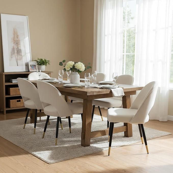 DUOMAY Modern Dining Chair Set of 6 with Open Back, Velvet Upholstered Armless Chair with Metal Frame Side Chair for Kitchen Dining Room Living Room, Beige