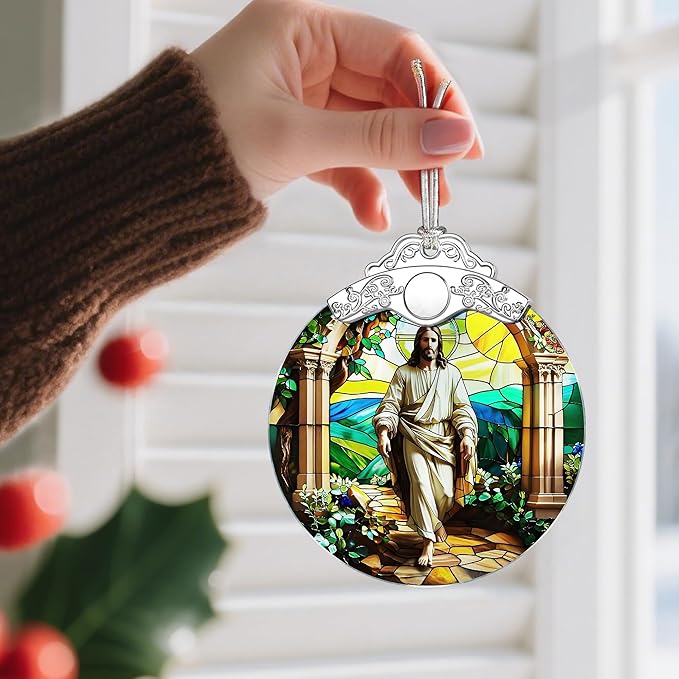 Jesus Stained Glass Christmas Decorations - Religious Christmas Ornaments | Christian Home Decor | Holiday Ornaments – Religious Gifts | Christian Gifts | Lord Jesus Gift for Easter or Xmas