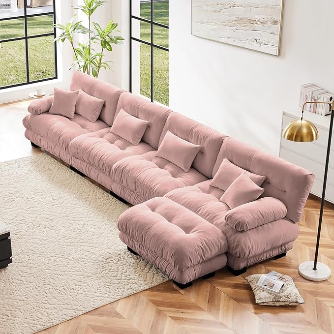 Pink Ottoman for Modular Sectional Sofa, Single Sofa, Ottoman Seat for Convertible Sectional, Chenille Sofa Couch for Living Room, Bedroom, Apartment