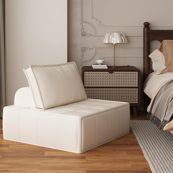 PurrJoys Modular Sectional Sofa, 35" Corduroy Sofa Sleeper Deep Seat Sofa with Adjustable Backrest, Small Couch for Small Spaces, Living Room, Bedroom, Apartment,Blue Office Couch