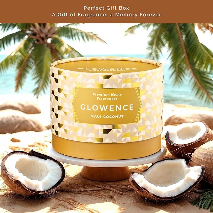 Luxury Coconut Scented Candle - Large 3 Wick Jar Candle - Elegant Gift for Women & Men - 100% Natural Soy Wax - Up to 40 Hours Burning Time - Housewarming Aromatherapy Candle for Home