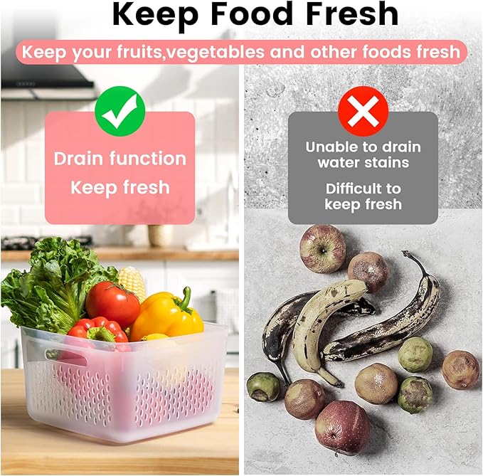 6-Piece Fruit Storage Containers for Fridge with Lids — BPA-Free Produce & Salad Keeper with Removable Colanders, Dishwasher & Microwave Safe, Multi-Size Meal Prep & Lettuce Saver