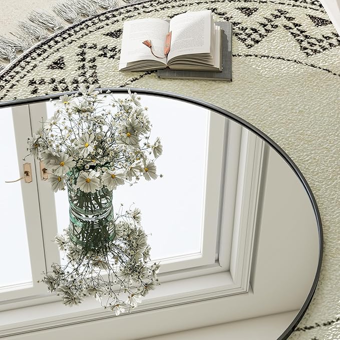 GLSLAND-30x71 inch Wall Mount Arched Full Length Mirror-Aluminum Alloy Frame High Definition-Full Body Mirror for Bedroom or Living Room,Black