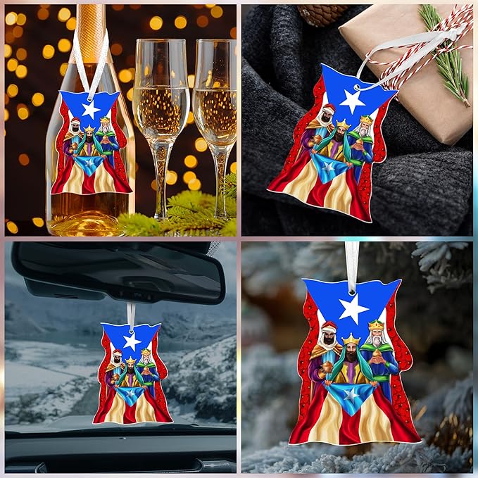 FLAGWIX Puerto Rico Christmas Ornament 2025 - Three Kings Day Acrylic Ornaments for Tree Decorations - Christmas Decorations for Home Indoor, Puerto Rico Gifts for Women Men Mom Dad, Friend Gift Ideas