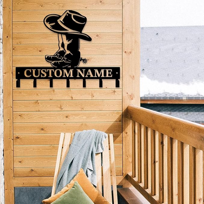Personalized Custom Name West Cowboy Keys Hooks,Metal Cowboy Art Clothes Keys Hooks,Metal Cowboy Lover Wall Home Storage Decorative Keys Hooks,Key Holder Hooks for Wall (Style I)