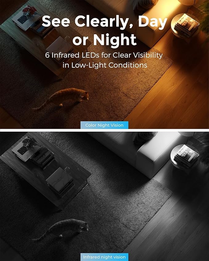 Devo Indoor Smart Cameras for Home Security 2K, 355 Pan-Tilt Human Pet Dog Baby Monitor Camera with Phone App, WiFi Home Camera Motion Detection, Color Night Vision 2-Way Audio, 256GB SD Card & Cloud