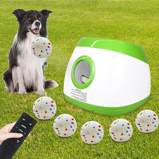 Automatic Dog Ball Launcher, Upgraded Interactive Dog Balls Thrower with 3 Distance 29Ft-79Ft, Remote Control Ball Launcher for Medium & Large Dogs, 5 Etpu Balls Included (Lime Green)
