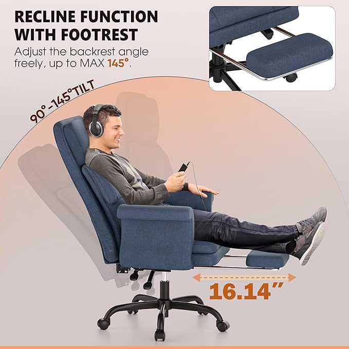 ELABEST C39 Cross Legged Office Chair with Footrest & Convertible Armrests-Pet-Friendly Criss Cross Home Desk Chair, Ergonomic Big and Tall Executive Chair with Lumbar Pillow