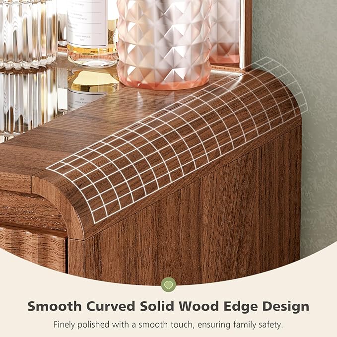 47“Makeup Vanity Desk with 44.8" Mirror and Lights, Vanity Desk with 7 Drawers, Makeup vanity table with a glass tabletop, 3 Color Modes & Adjustable Brightness Dressing Table, Bedroom,Walnut