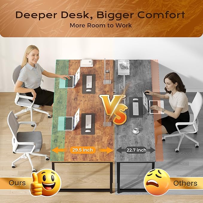 PRAISUN 70.8 X 29.5 Inch Computer Desk with Deeper Desktop, Gaming Office Writing Work Desk for Home Office, Study, Bedroom, Work from Home, Metal Frame, Rustic Brown
