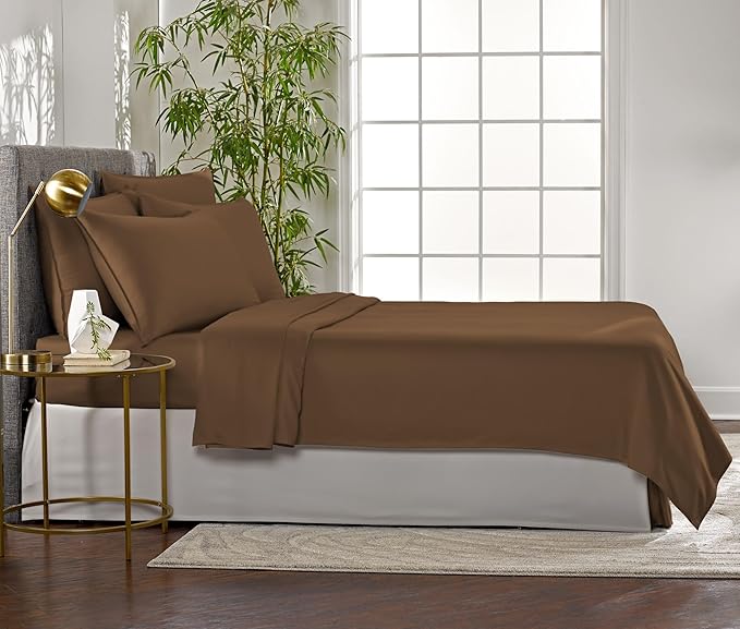 Pure Bamboo Full Sheets, Genuine 100% Organic Viscose Derived from Bamboo Bed Sheet Set, Luxuriously Soft & Cooling, Double Stitching, 2 Year Quality Promise (Full, Coconut Husk)