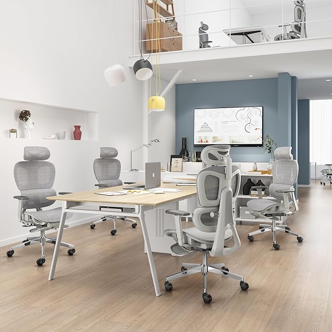 PatioMage Ergonomic Office Chair, Big and Tall Desk Chair with Adjustable Lumbar Support & Seat Depth, High Back Computer Chair, Swivel Mesh Chairs with Wheels for Home Office, White