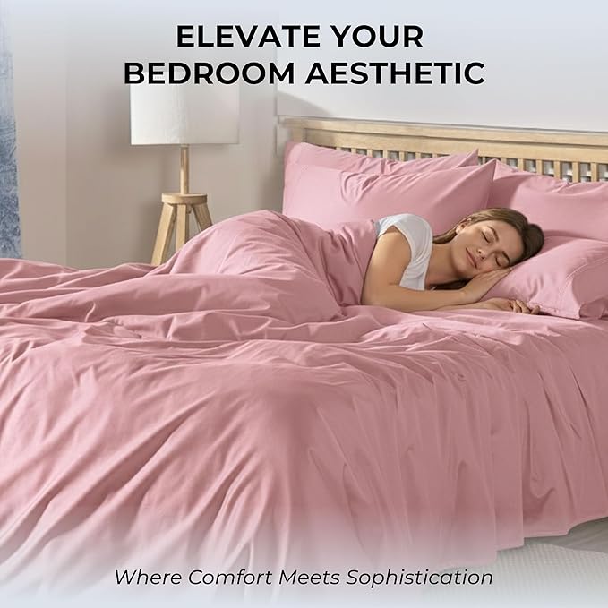 100% Natural Cotton Bed Sheets | 500 TC Single-Ply Sateen Weave Full Size Sheets | Soft, Breathable, Hypoallergenic Solid 4-Piece Bedding with Deep Pocket Fitted, Flat, Pillowcase | Blush