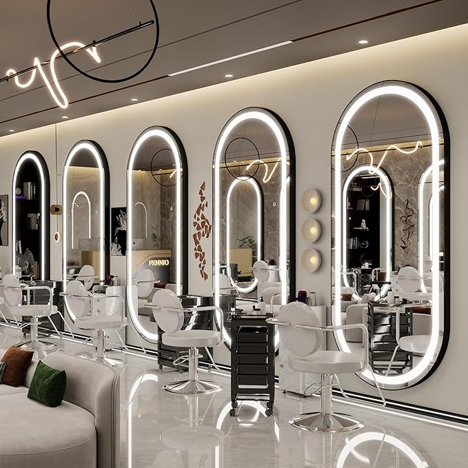 FENNIO Full Length Mirror with Lights, 70"x32" LED Full Body, Wall Mounted Hanging Mirror for Bedroom, Salon, 3-Color Lighting, Brushed Aluminum Frame [Tempered Glass]