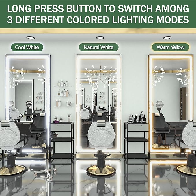 FENNIO Full Length Mirror with Lights, 71"x32" LED Full Body, Free Standing Lighted Floor Mirror, Wall Mounted Hanging Mirror for Bedroom, Salon, 3-Color Lighting [Tempered Glass]