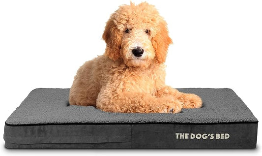 The Dog’s Bed Orthopedic Memory Foam Dog Bed, Large Grey Plush 40x25x4, Pain Relief for Arthritis, Hip & Elbow Dysplasia, Post Surgery, Lameness, Supportive, Calming, Waterproof Washable Cover
