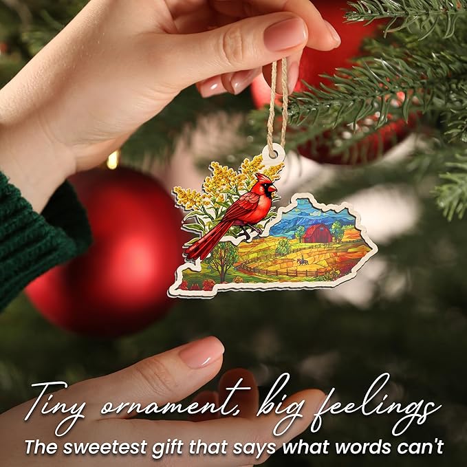 FLAGWIX Christmas Kentucky Gifts for Women Men - Suncatcher Ornaments 2025 for Xmas Decorations - Kentucky Ornament Christmas Decorations, Goldenrod Flowers and Northern Cardinal Xmas Ornaments Gifts